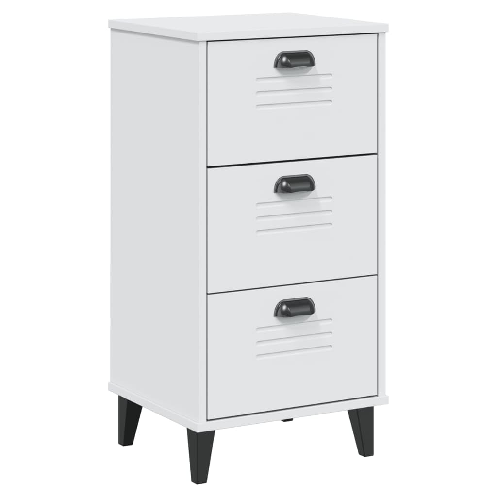 vidaXL Bedside Cabinet Accent End Table - White Engineered Wood / 3 Drawers/Industrial Style / 15.7" x 13.8" x 31.5"